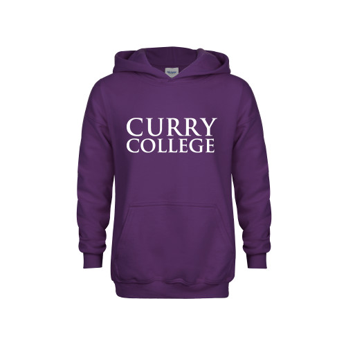  Youth Purple Fleece Hoodie - Curry College Wordmark Stacked