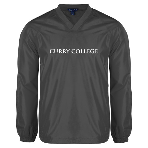  Charcoal V Neck Raglan Windshirt - Curry College Wordmark Flat