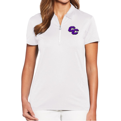 Callaway Womens White Tulip Sleeve Zip Polo - Curry College Primary Athletic Mark