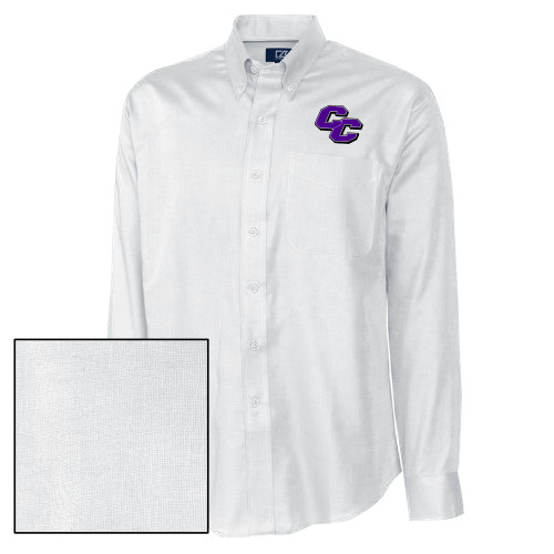  Cutter & Buck Nailshead Long Sleeve Button Down White - Curry College Primary Athletic Mark