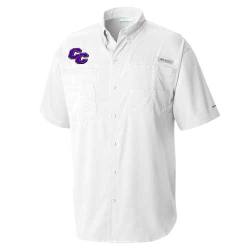  Columbia White Tamiami Performance Short Sleeve Shirt - Curry College Primary Athletic Mark