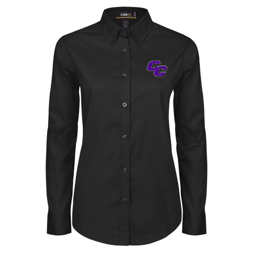  Womens Black Twill Button Down Long Sleeve  - Curry College Primary Athletic Mark