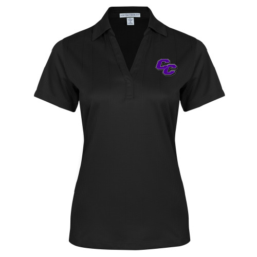  Womens Black Performance Fine Jacquard Polo - Curry College Primary Athletic Mark