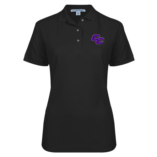  Womens Silk Touch Black Pique Polo - Curry College Primary Athletic Mark