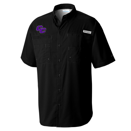  Columbia Black Tamiami Performance Short Sleeve Shirt - Curry College Primary Athletic Mark