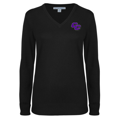  Womens Black VNeck Sweater - Curry College Primary Athletic Mark