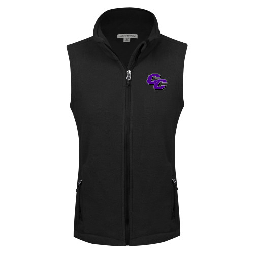  Womens Black Fleece Full Zip Vest - Curry College Primary Athletic Mark