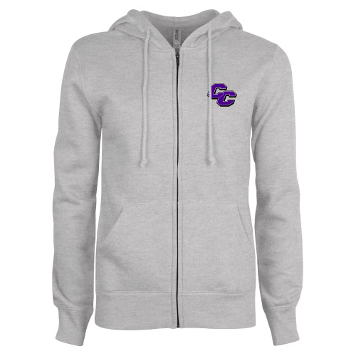  ENZA Womens Grey Fleece Full Zip Hoodie - Curry College Primary Athletic Mark