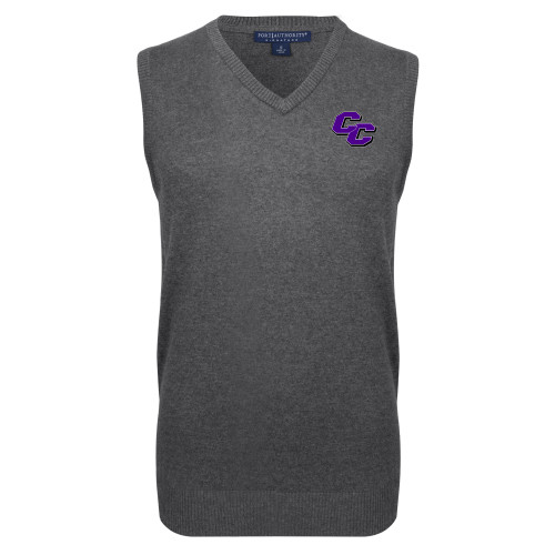  Charcoal VNeck Sweater Vest - Curry College Primary Athletic Mark