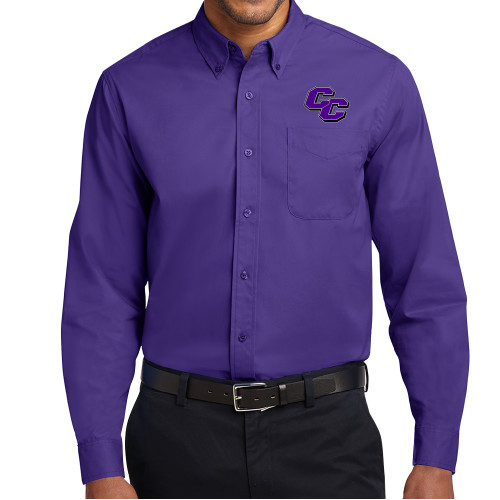  Purple Twill Button Down Long Sleeve - Curry College Primary Athletic Mark