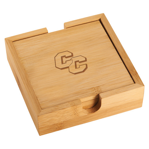  Bamboo Coaster Set - Curry College Primary Athletic Mark  Engraved