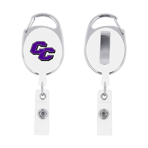  White Oval Retractable Badge Holder w/Clip - Curry College Primary Athletic Mark
