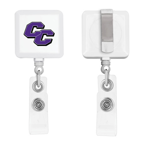  White Square Retractable Badge Holder - Curry College Primary Athletic Mark