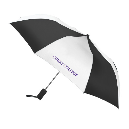  42 Inch Slim Stick Black/White Umbrella - Curry College Wordmark Flat