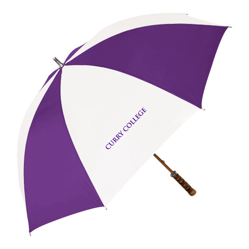  64 Inch Purple/White Umbrella - Curry College Wordmark Flat