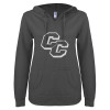 Thumbnail image for  ENZA Womens Dark Heather V Notch Raw Edge Fleece Hoodie