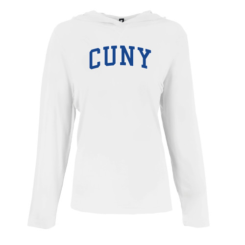 Womens White Long Sleeve Hooded Tee-Arched CUNY