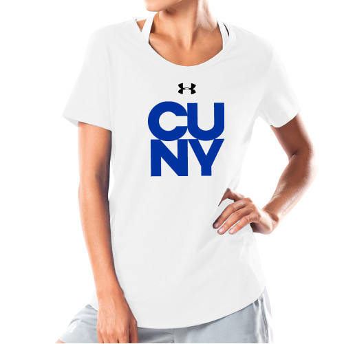 City University of NY Under Armour Womens White Charged Cotton Tee-Primary Mark