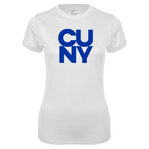 City University of NY Womens White Performance Tee-Primary Mark