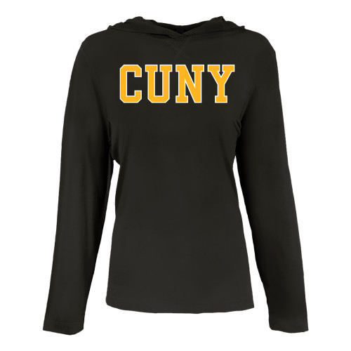 Womens Black Long Sleeve Hooded Tee-Varsity CUNY