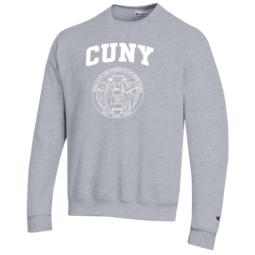 City University of NY Champion Heather Grey Fleece Crew-Arched CUNY with Seal
