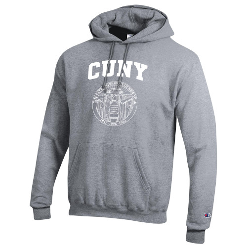 City University of NY Champion Heather Grey Fleece Hoodie-Arched CUNY with Seal