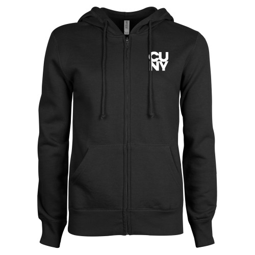 City University of NY ENZA Womens Black Fleece Full Zip Hoodie-Primary Mark