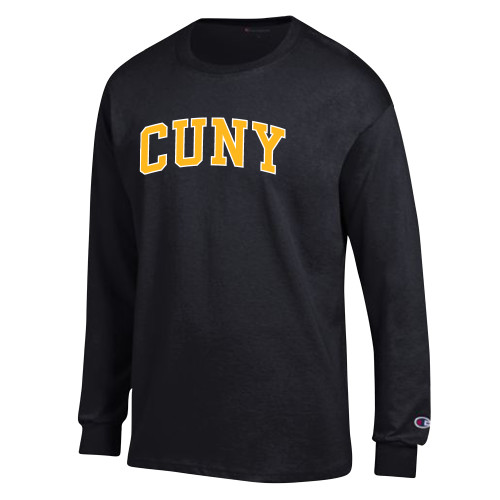 City University of NY Champion Black Long Sleeve T Shirt-Arched CUNY