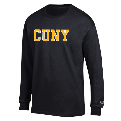 City University of NY Champion Black Long Sleeve T Shirt-Varsity CUNY