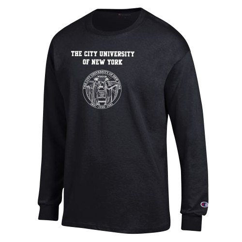 City University of NY Champion Black Long Sleeve T Shirt-The City University of New York with Seal