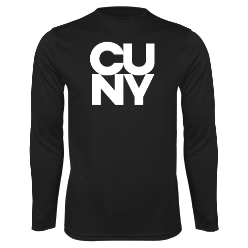 City University of NY Black Performance Long Sleeve Shirt-Primary Mark