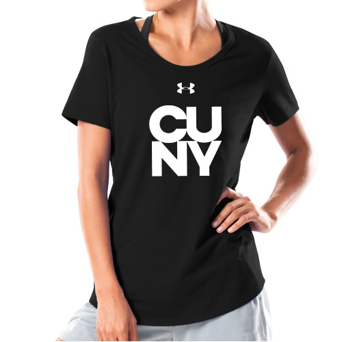 City University of NY Under Armour Womens Black Charged Cotton Tee-Primary Mark
