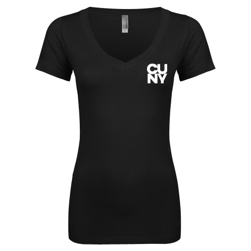 City University of NY Next Level Womens Black Ideal V Tee-Primary Mark