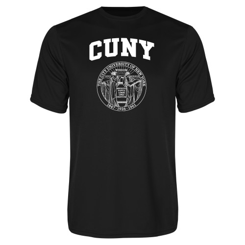City University of NY Black Performance Tee-Arched CUNY with Seal