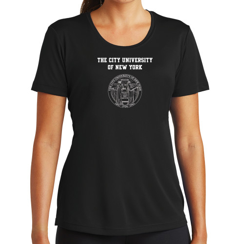 City University of NY Womens Black Performance Tee-The City University of New York with Seal