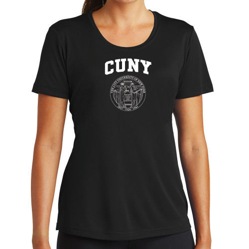 City University of NY Womens Black Performance Tee-Arched CUNY with Seal