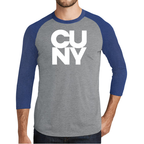 City University of NY Grey/Royal Heather Triblend Baseball Raglan Tee-Primary Mark