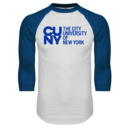 City University of NY White/Royal Raglan Baseball T Shirt-University Artwork