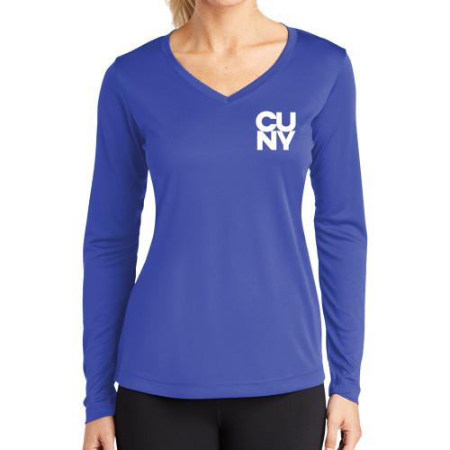 City University of NY Womens Royal Performance Long Sleeve V Neck Shirt-Primary Mark