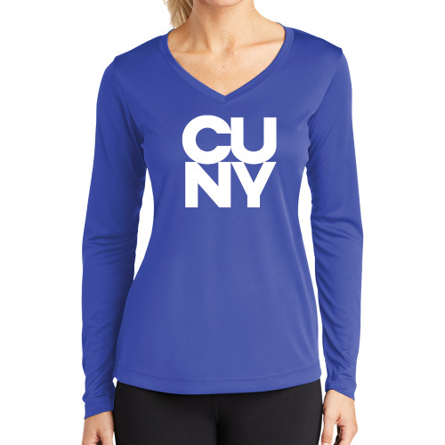 City University of NY Womens Royal Performance Long Sleeve V Neck Shirt-Primary Mark