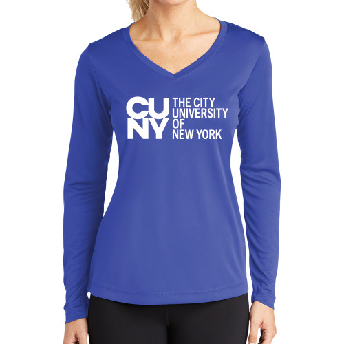 City University of NY Womens Royal Performance Long Sleeve V Neck Shirt-University Artwork