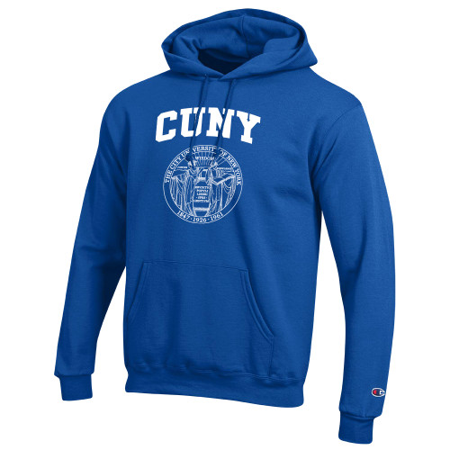 City University of NY Champion Royal Fleece Hoodie-Arched CUNY with Seal