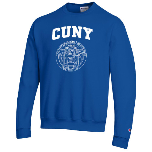 City University of NY Champion Royal Fleece Crew-Arched CUNY with Seal