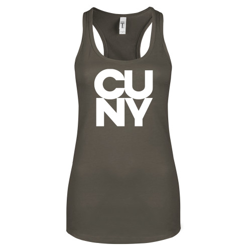 City University of NY Next Level Womens Charcoal Racerback Tank-Primary Mark