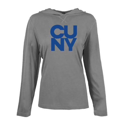 Womens Grey Heather Long Sleeve Hooded Tee-Primary Mark