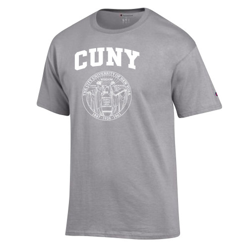 City University of NY Champion Oxford Grey T Shirt-Arched CUNY with Seal