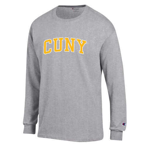 City University of NY Champion Oxford Grey Long Sleeve T Shirt-Arched CUNY
