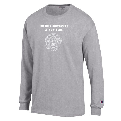 City University of NY Champion Oxford Grey Long Sleeve T Shirt-The City University of New York with Seal