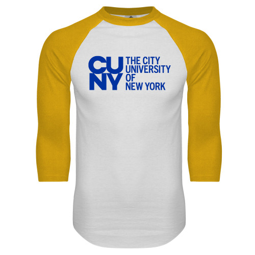 City University of NY White/Gold Raglan Baseball T Shirt-University Artwork