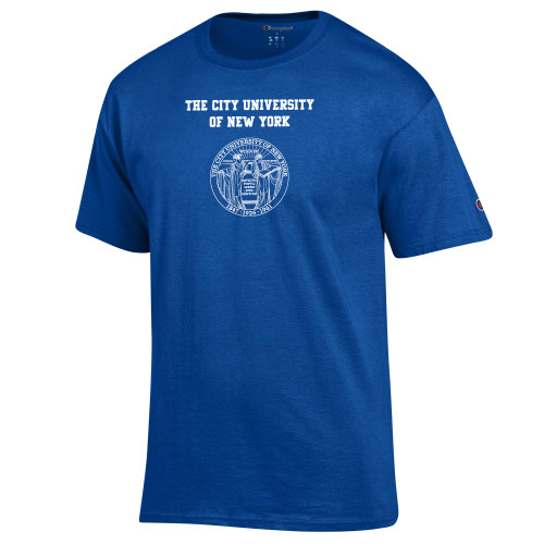 City University of NY Champion Royal T Shirt-The City University of New York with Seal